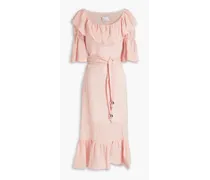 Natasha metallic linen-blend gauze midi dress - Pink