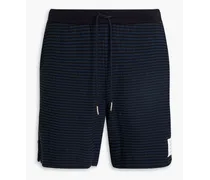 Striped cotton-blend bouclé-tweed shorts - Blue