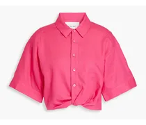 Cropped twisted linen-blend shirt - Pink