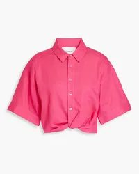 Frame Denim Cropped twisted linen-blend shirt - Pink Pink