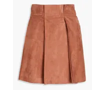 Pleated nubuck mini skirt - Brown