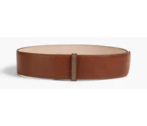 Bead-embellished textured-leather belt - Brown