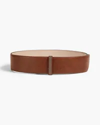 Brunello Cucinelli Bead-embellished textured-leather belt - Brown Brown