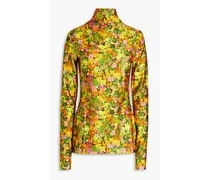 Floral-print stretch-jersey turtleneck top - Yellow