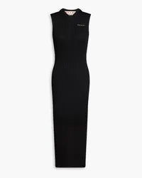 Marni Embroidered ribbed-knit midi dress - Black Black