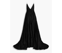 Plissé silk-taffeta gown - Black