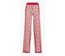 Balmain Metallic jacquard-knit wide-leg pants - Red Red