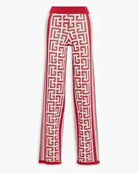 Balmain Metallic jacquard-knit wide-leg pants - Red Red