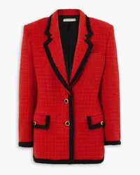 Alessandra Rich Oversized piped checked wool-blend bouclé-tweed jacket - Red Red