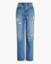 Area Distressed crystal-embellished straight-leg jeans - Blue Blue