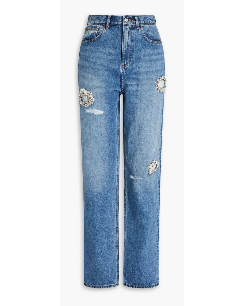 Area Distressed crystal-embellished straight-leg jeans - Blue Blue