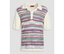 Cotton and silk-blend paneled jacquard-knit polo shirt - White