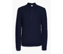 Ribbed merino wool polo sweater - Blue