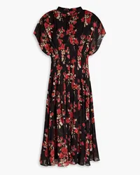 Mikael Aghal Pleated floral-print fil coupé chiffon midi dress - Black Black