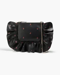 RED Valentino Ruffled floral-print leather shoulder bag - Black Black