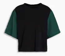 Canvas-paneled organic cotton-jersey T-shirt - Black