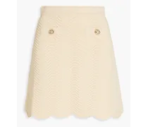 Button-detailed ribbed-knit mini skirt - Neutral