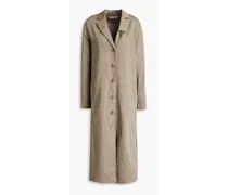 Cotton and linen-blend sateen midi shirt dress - Neutral