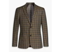 Wool and linen-blend checked blazer - Neutral