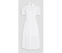 Broderie anglaise cotton midi shirt dress - White