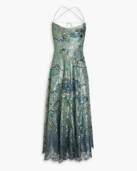 Valentino Garavani Draped metallic corded lace halterneck midi dress - Green Green