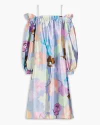 Stine Goya Cold-shoulder ruffled floral-print crepon midi dress - Blue Blue