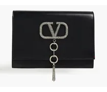 Valentino Garavani VRING embellished leather clutch - Black Black