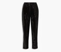 Hannah sequined stretch-mesh tapered pants - Black