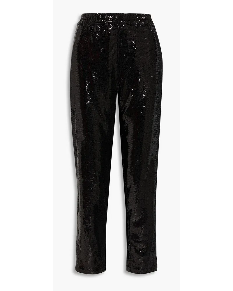 Halston Hannah sequined stretch-mesh tapered pants - Black Black