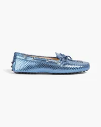 TOD'S Heaven Laccetto metallic snake-effect leather loafers - Blue Blue