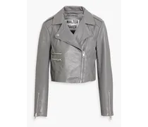 Jenny cropped leather biker jacket - Gray