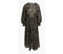 Ansen metallic printed silk-blend jacquard midi dress - Black