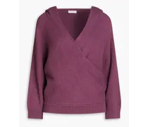 Wrap-effect ribbed cashmere hooded sweater - Purple