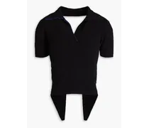 Cutout cotton-blend terry polo shirt - Black
