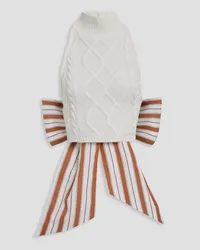 Rosie Assoulin Bow-detailed striped cotton-poplin and cable-knit top - White White