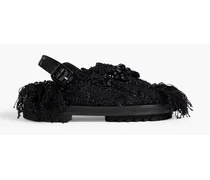 Low Trek Heart embellished frayed tweed slingback sandals - Black