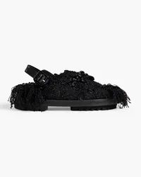 Simone Rocha Low Trek Heart embellished frayed tweed slingback sandals - Black Black