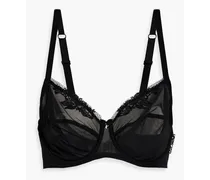 Embroidered stretch-tulle underwired bra - Black