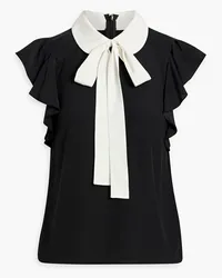 RED Valentino Pussy-bow ruffled silk crepe de chine top - Black Black