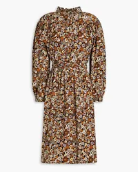 Antik Batik Gathered floral-print cotton dress - Brown Brown