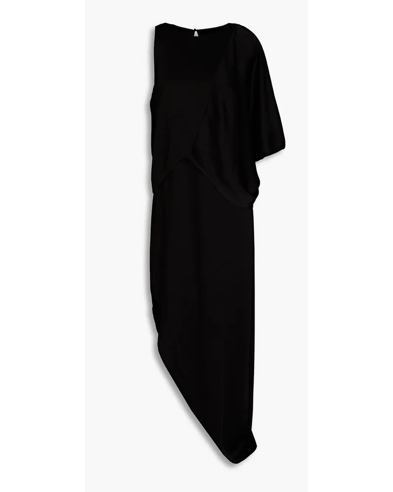 Halston Asymmetric draped satin maxi dress - Black Black