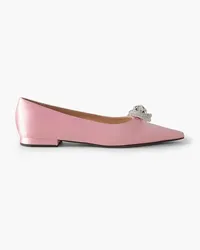 Mach & Mach Double Bow crystal-embellished satin point-toe flats - Pink Pink