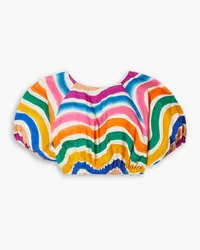 FARM Rio Dancing Stripes cropped striped cotton-poplin top - Multicolor Multicolor