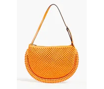 Crystal-embellished suede shoulder bag - Orange