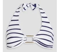Paris striped halterneck triangle bikini top - White