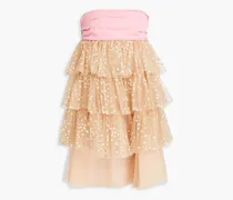 Strapless taffeta-paneled tulle mini dress - Neutral