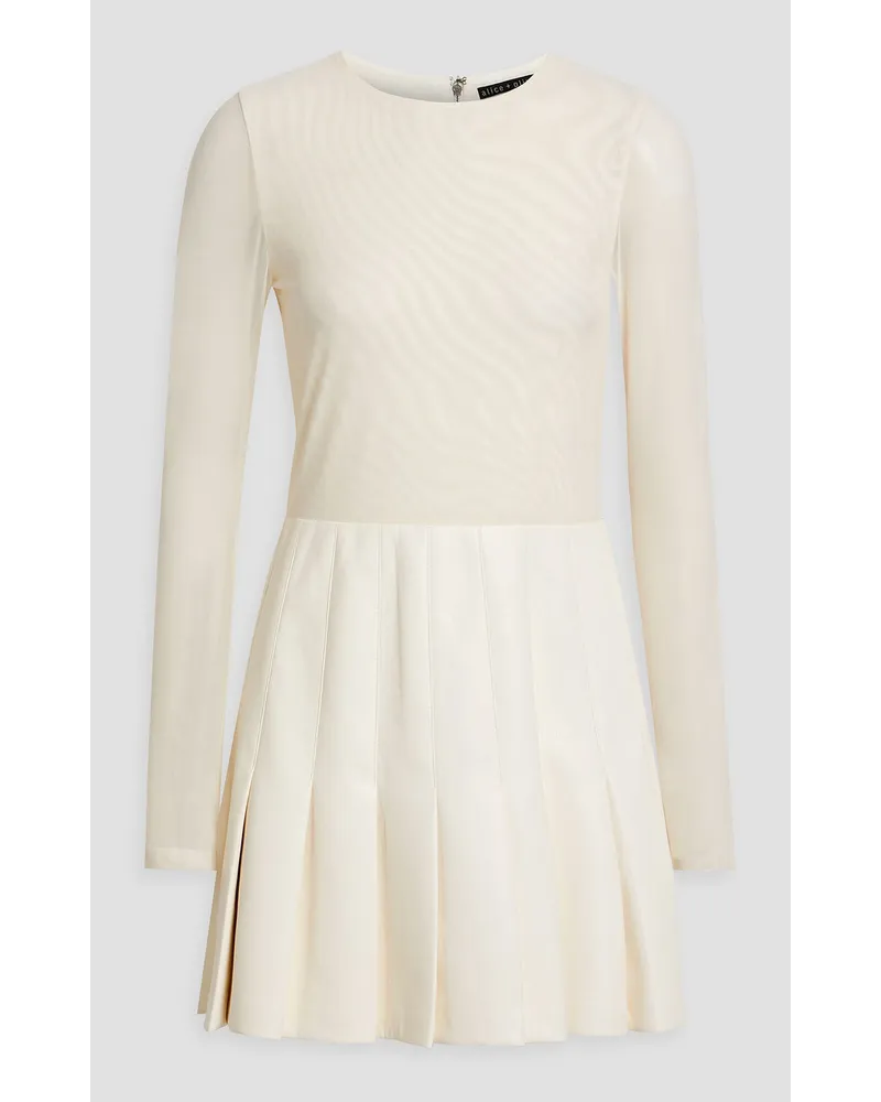 Alice + Olivia Alice Olivia - Chara pleated mesh and faux leather mini dress - White White