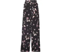 Floral-print silk crepe de chine wide-leg pants - Black