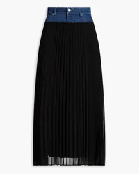 Sandro Denim-paneled georgette midi skirt - Black Black