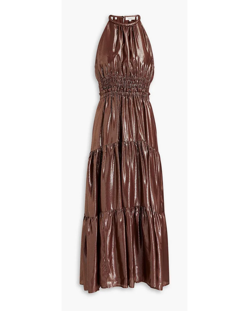 A.L.C. Tiered metallic silk-blend midi dress - Brown Brown